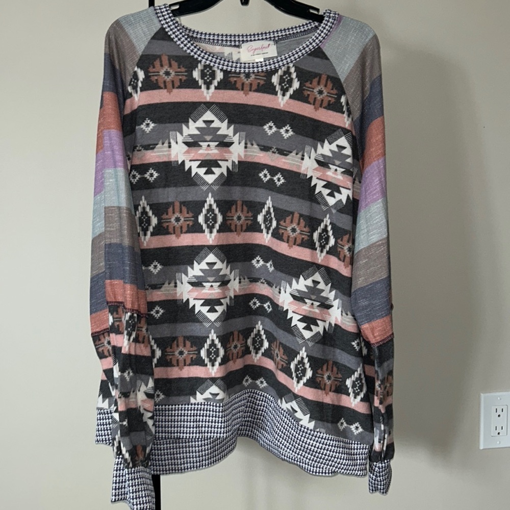 Sugar Fox Aztec Pattern Long Sleeve Shirt
